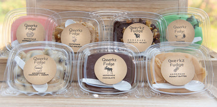  a variety of fudge flavors lined up to show off the available options